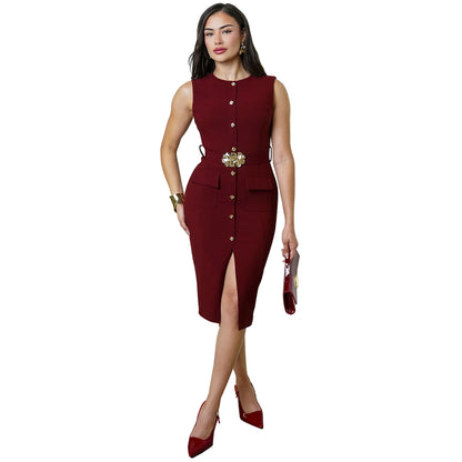 XYZ C7623 single-breasted slim fit slit dress