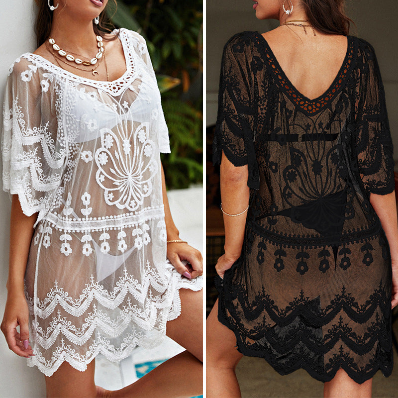 CYB lace beach sun protection water soluble lace pullover bikini blouse