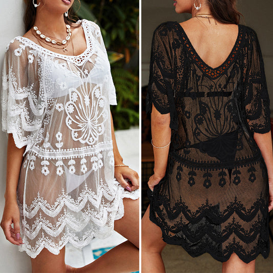 CYB lace beach sun protection water soluble lace pullover bikini blouse