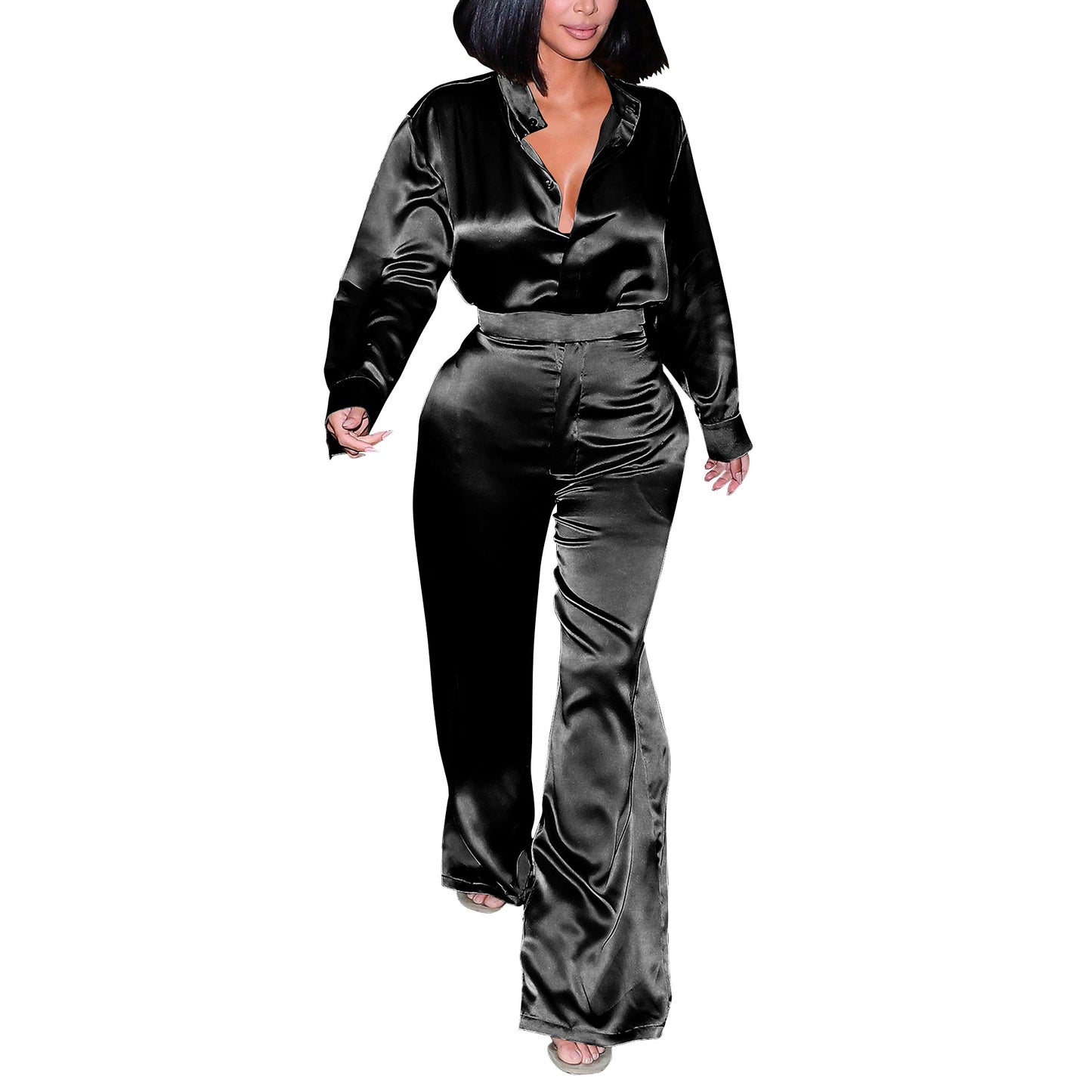 MYF (S-2XL) 20040 woven long sleeve shirt blouse and pants