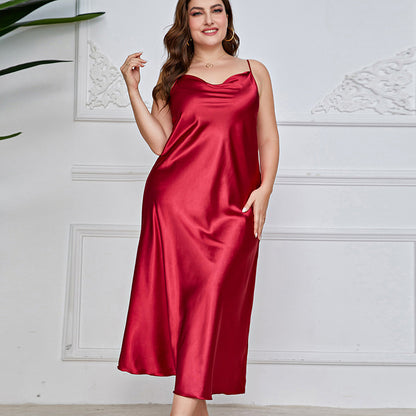 DNL plus size breathable pajamas long artificial silk camisole nightdress