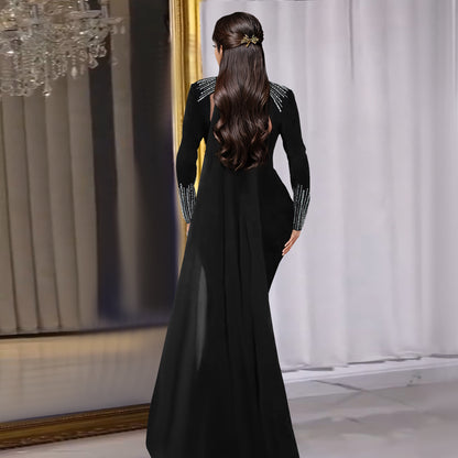 XYZ C7381 elegant see-through rhinestone long sleeve tight dress