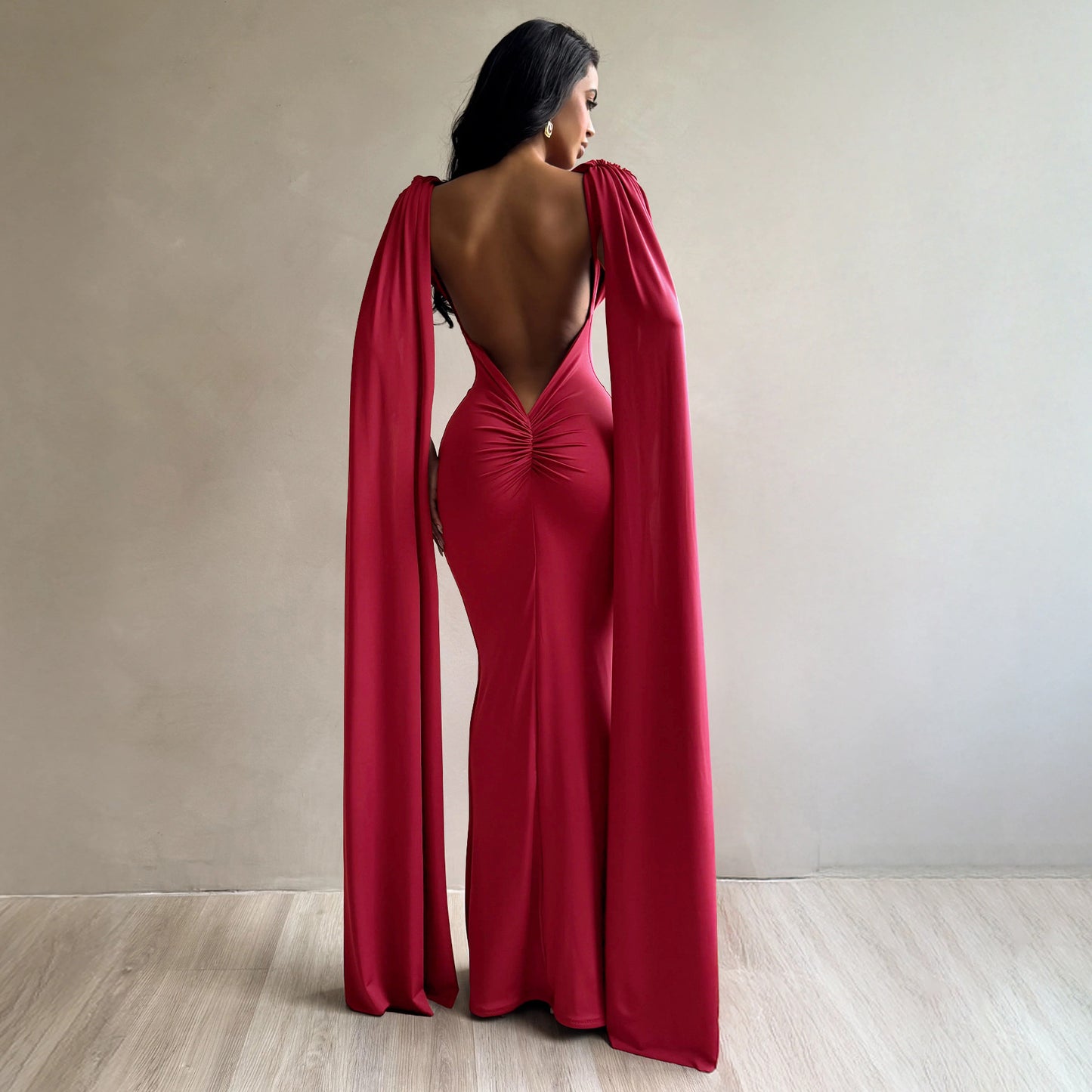 MYF (S-2XL) 944 backless evening gown pleated dress