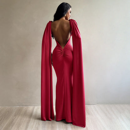 MYF (S-2XL) 944 backless evening gown pleated dress