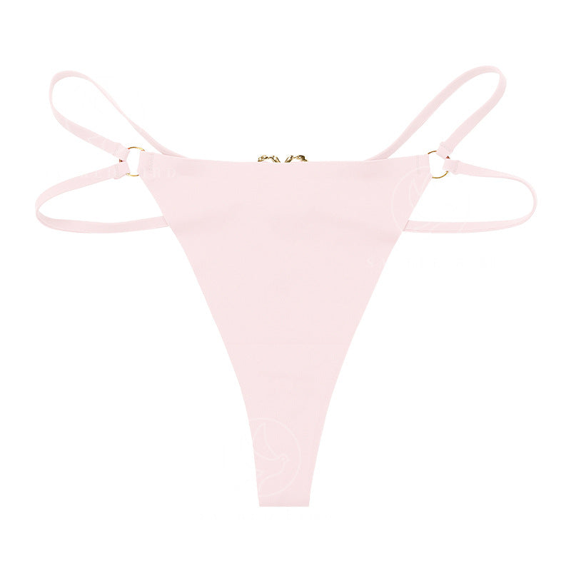 Seamless one-piece T-back metal ring pure desire less T-shaped panties large size cotton crotch breathable underwear