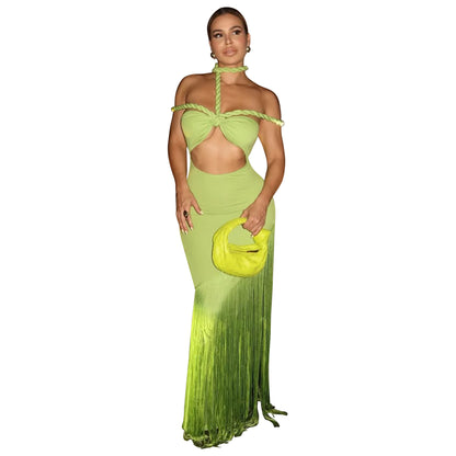 MYF (S-2XL) summer dress tassel stitching tube top bandage one-piece dress