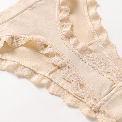 Lace stitching seamless large size lightweight breathable yoga invisible T-shaped cotton crotch T-back