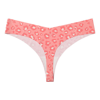 T-shaped panties low waist plus size breathable purified cotton crotch underwear seamless Ice Silk quick-drying leopard print T-back sheath