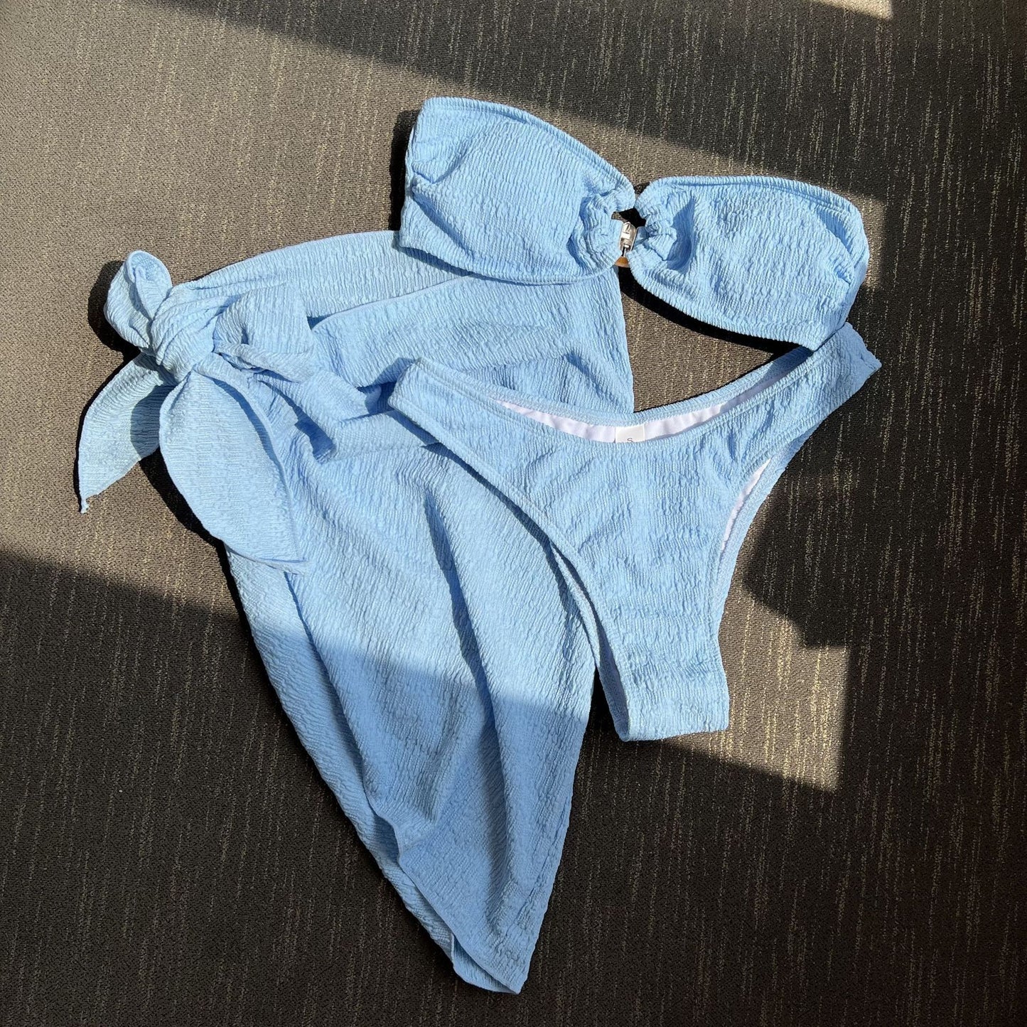 (4 days ready to ship) SY textured cloth tube top three piece swimsuit bikini