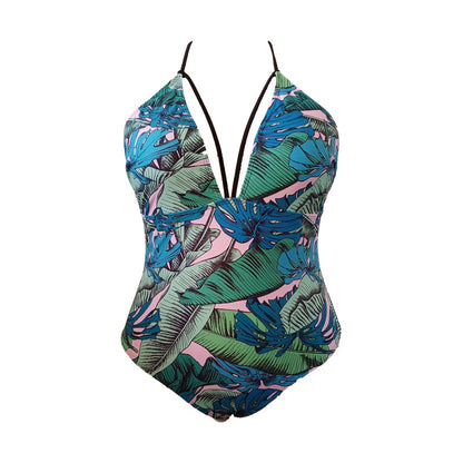 LF (L-4XL) women's one-piece color printing sexy swimsuit plus size