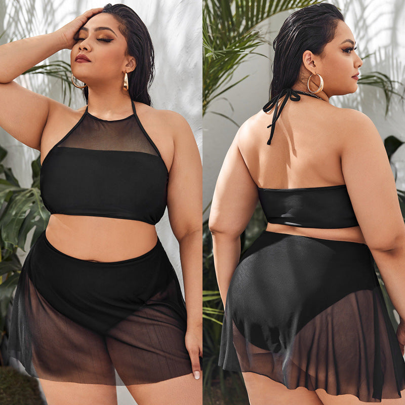 LF (L-4XL) split Black Ribbon yarn bikini swimsuit women's plus size