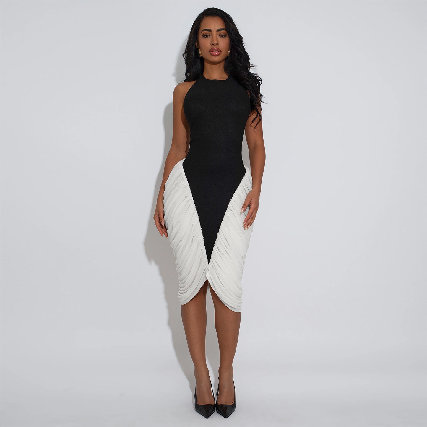 XYZ C7583 halter backless ruffle hip dress