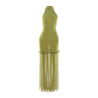 SXR K25D90748 tassel design halter backless dress