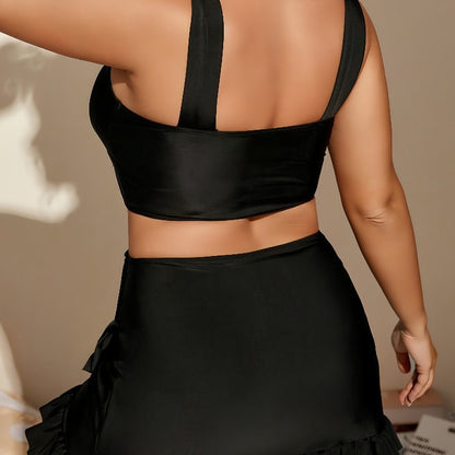 CL (L-4XL) plus size swimsuit bikini flounced pleated high waist split