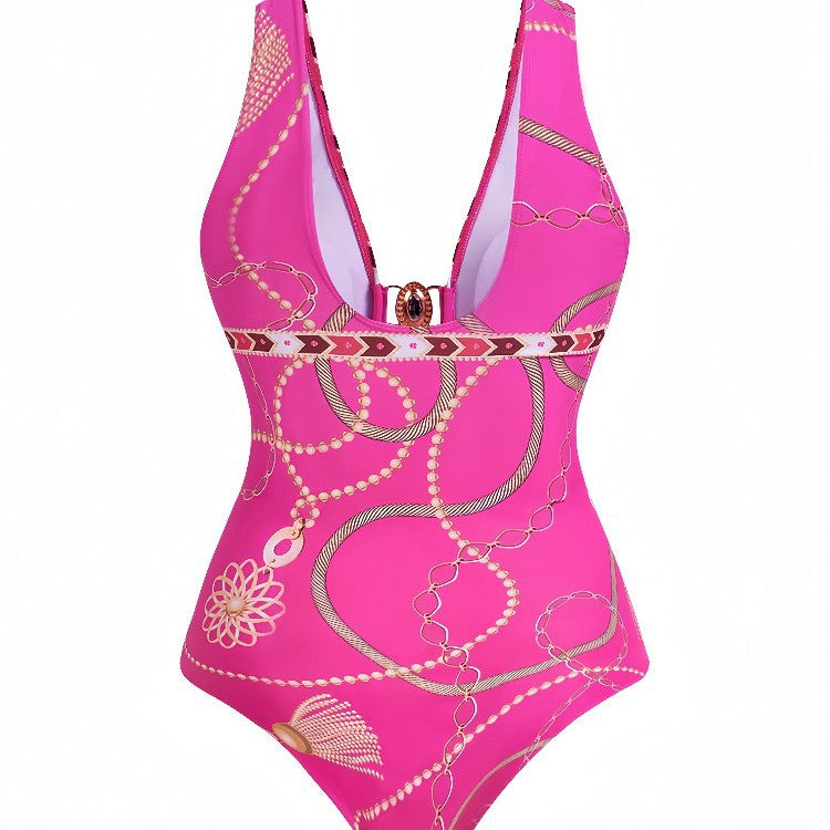 CL (L-4XL) plus size swimsuit deep V one-piece with cover Hanfu long robe two-piece set printed sexy bikini