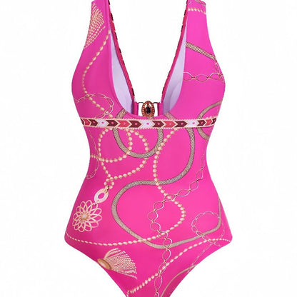 CL (L-4XL) plus size swimsuit deep V one-piece with cover Hanfu long robe two-piece set printed sexy bikini