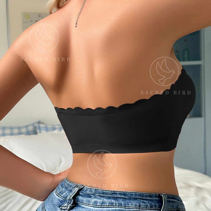 Seamless wavy edge non-slip anti-exposure tube top front buckle for underwear side adjustable push up wireless bra