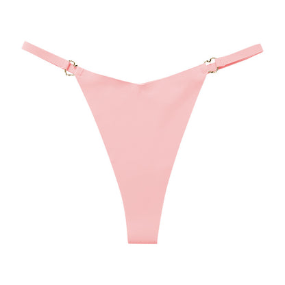 Thin belt low waist love ring seamless ice silk T-shaped Panties Plus size cotton crotch T-back