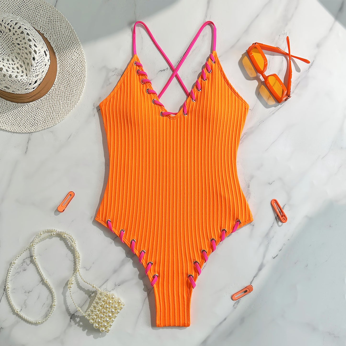 (4 days ready to ship) SY black-eye rope color matching jumpsuit suspender swimsuit bikini