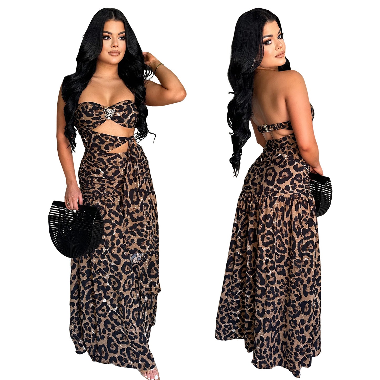 XYZ C7501 leopard print tube top backless dress
