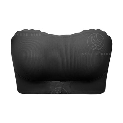 Striped seamless wavy edge thin breathable sports tube top anti-drop strapless front buckle push up accessary breast push up bra