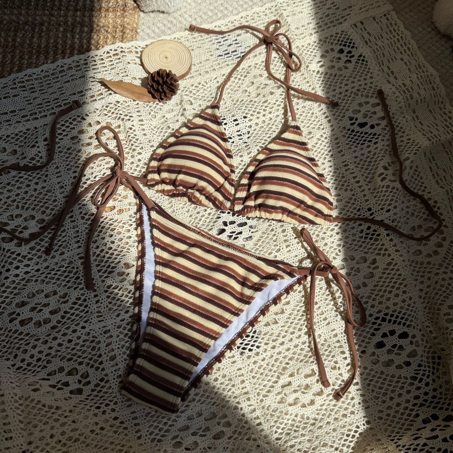 (4 days ready to ship) SY stripe towel cloth fresh split bikini