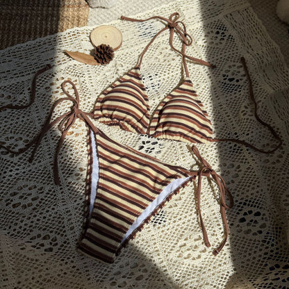 (4 days ready to ship) SY stripe towel cloth fresh split bikini