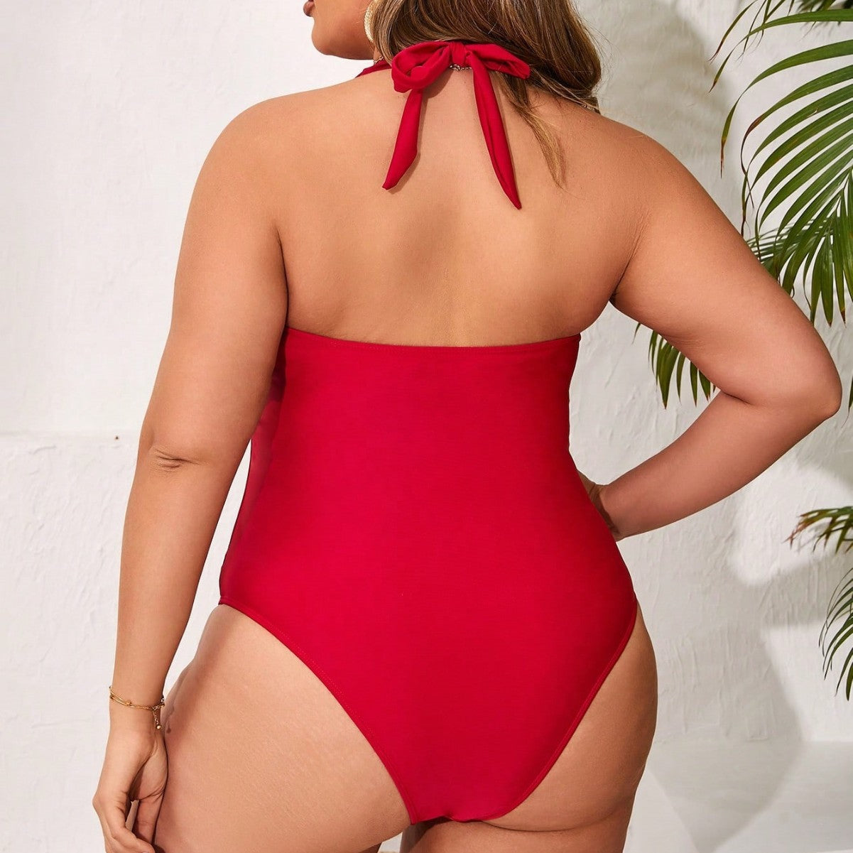 LF (L-4XL) 2026 plus size sexy suit one-piece solid color high-elastic swimsuit