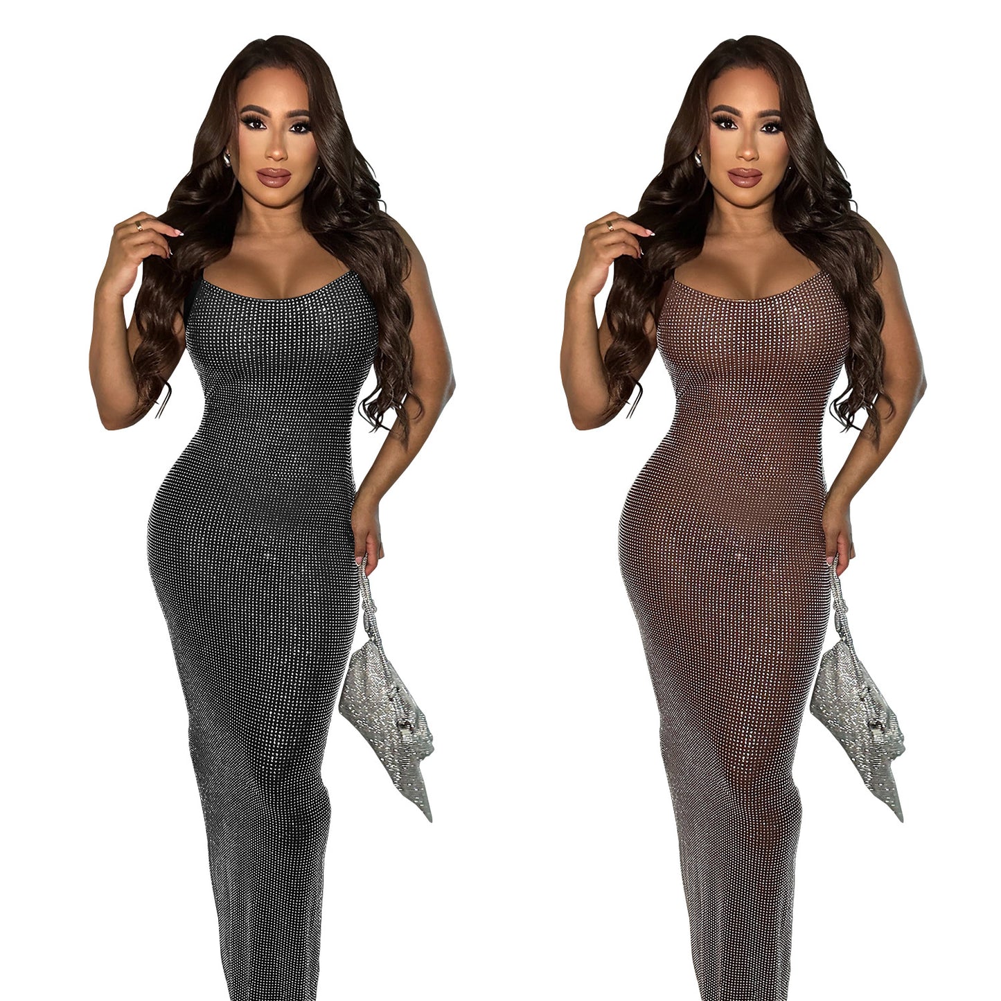 XYZ C7551 mesh hot drilling arm covering backless dress