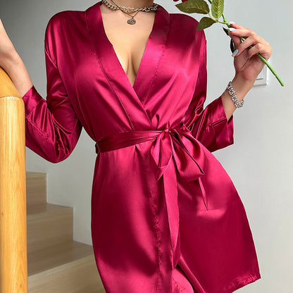 DNL solid color one-piece nightdress breathable strap dress Ice Silk