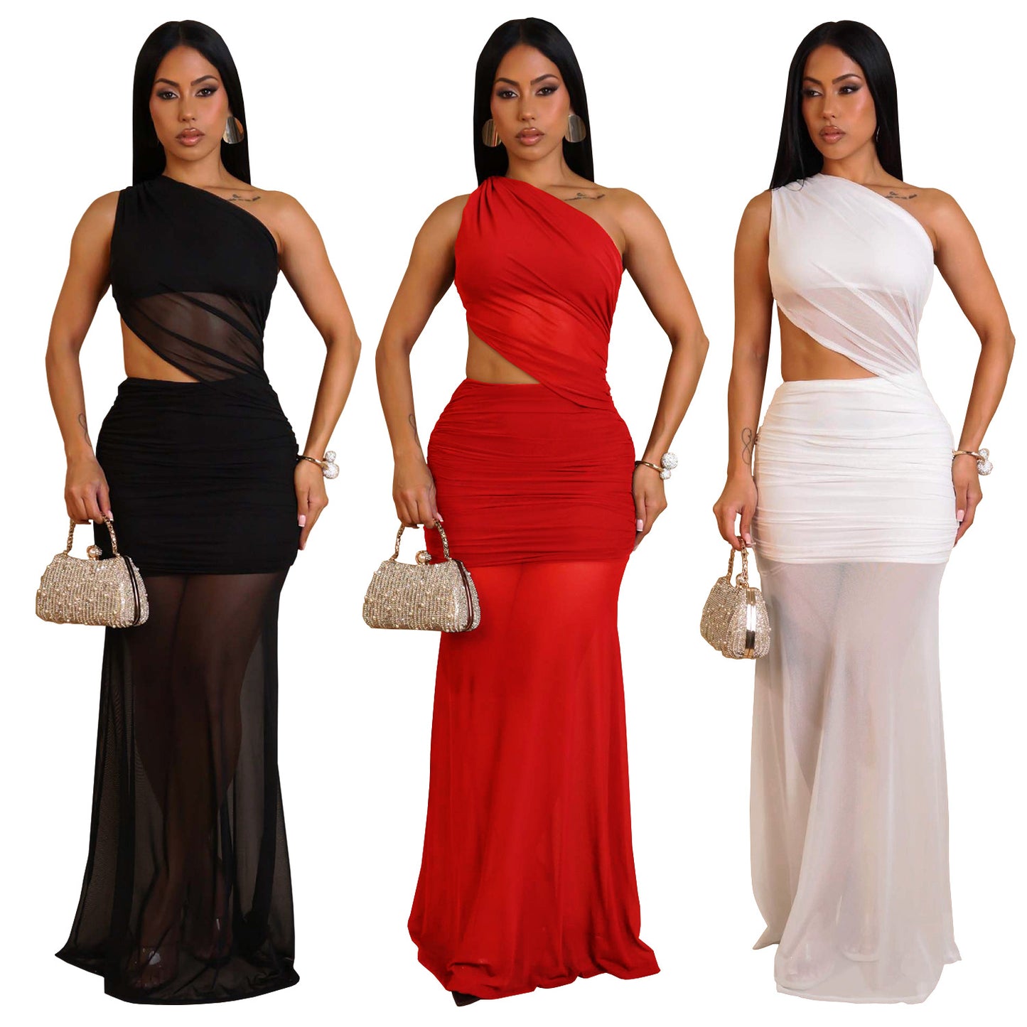 XYZ C7515 shoulder sheer mesh backless dress