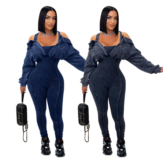 MYF (S-2XL) K10820 cold-shoulder bodycon jumpsuit