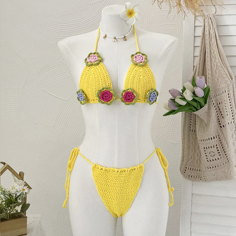 CYB hand crocheting woven three-dimensional flower bikini sun-proof set