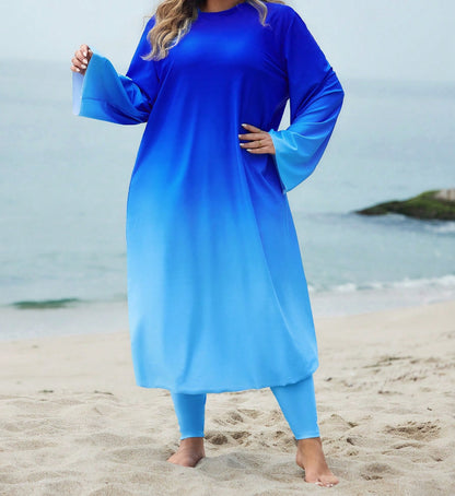 CL (L-4XL) Middle East Muslim gradient color long sleeve skirt sunscreen plus size swimsuit three-piece set