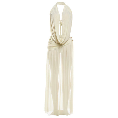 SXR K25S91283 halter deep V-neck backless top high slit long skirt suit