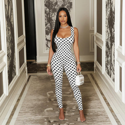 SXR K6Q08484A summer backless sleeveless polka dot printed jumpsuit