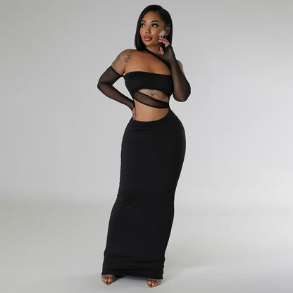 MYF (S-2XL) 20045 see-through mesh patchwork dress