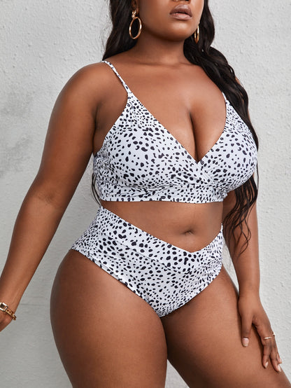 LF (L-4XL) women's split color printing swimsuit plus size