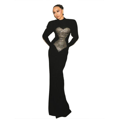 SXR winter sequin fashion high waist dress long dress