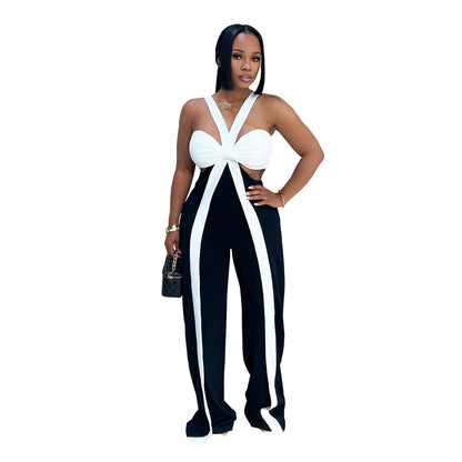 XYZ C7539 shoulder strap tube top casual wide leg jumpsuit