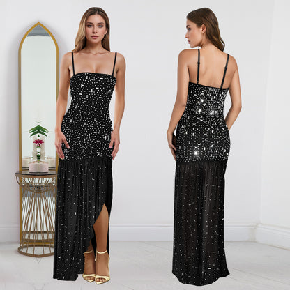 XYZ C7396 summer rhinestone sleeveless split dress