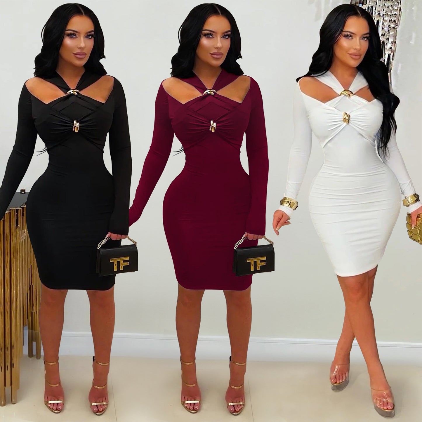 XYZ C7627 off-the-shoulder slim-fit sheath dress