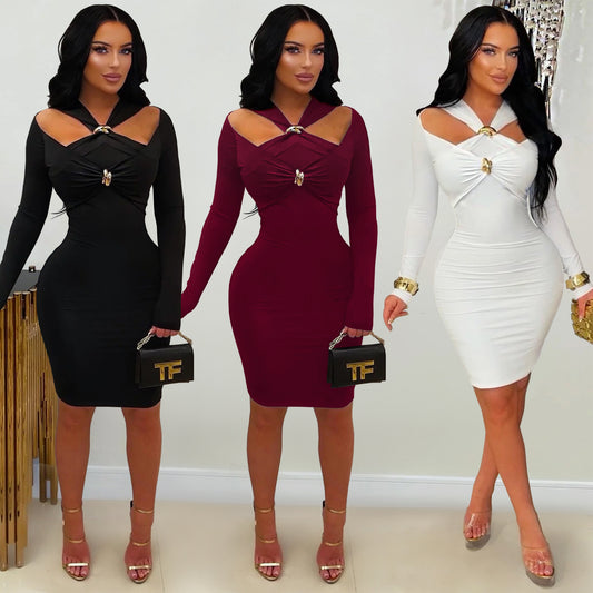 XYZ C7627 off-the-shoulder slim-fit sheath dress