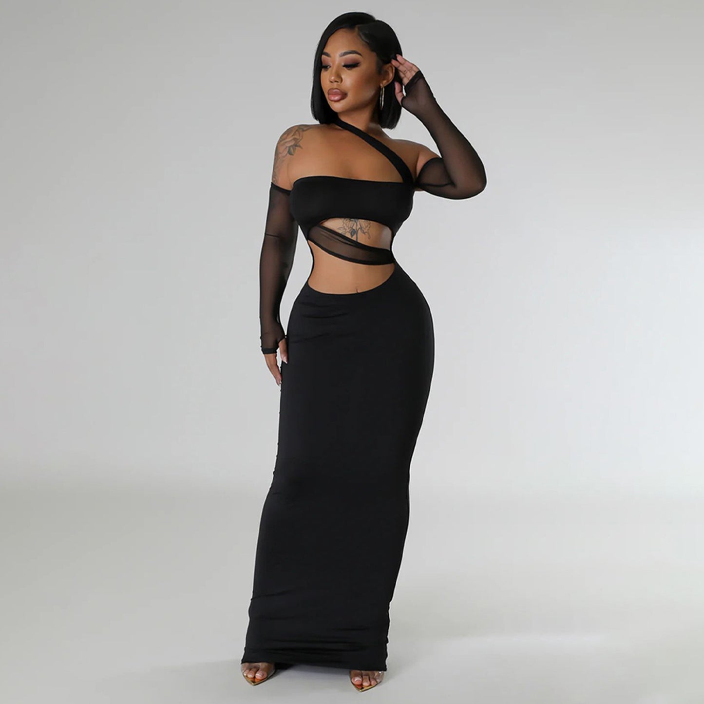 MYF (S-2XL) 20045 see-through mesh patchwork dress
