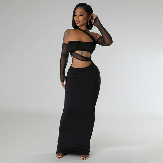 MYF (S-2XL) 20045 see-through mesh patchwork dress