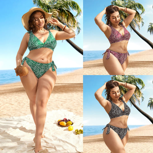 LF (L-4XL) women's split color printing swimsuit plus size