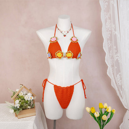 CYB hand crocheting woven three-dimensional flower bikini sun-proof set