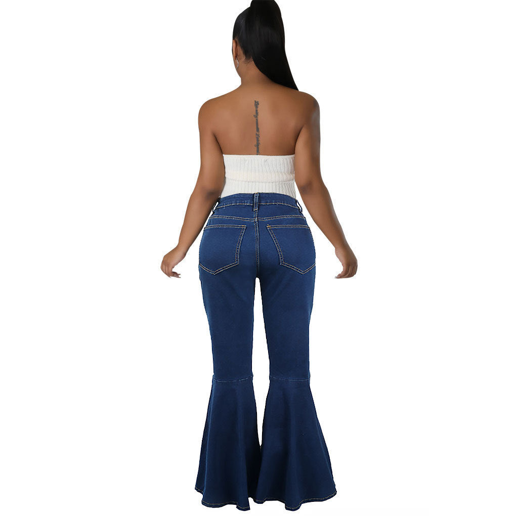 GY (S-XL) N5016 denim slim-fit sheath loose trousers Bell-bottom pants
