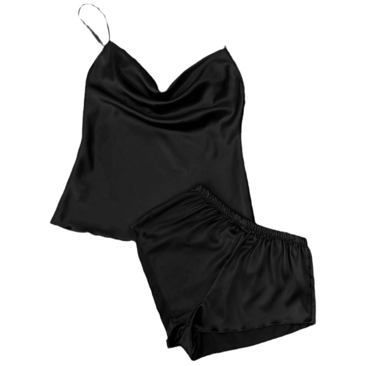 DNL pure color Ice Silk suspender shorts suit lightweight two-piece set