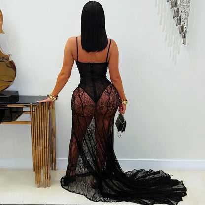 XYZ C7520 suspender lace see-through dress